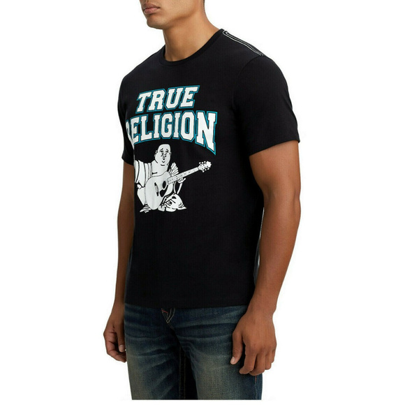 True Religion Men's Two-Tone Buddha Graphic Crew Neck Tee T-Shirt in Black - Picture 3 of 5